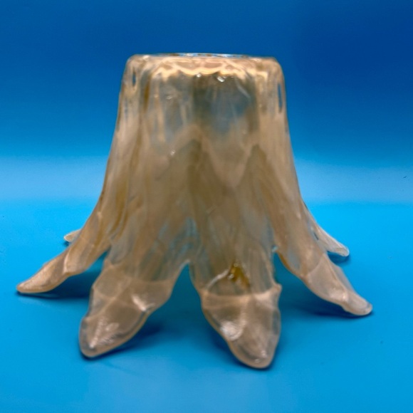 MURANO Art Glass Petal Bowl Candle Holder L7xH4" Vase Orange White Swirl Italy - Picture 3 of 7